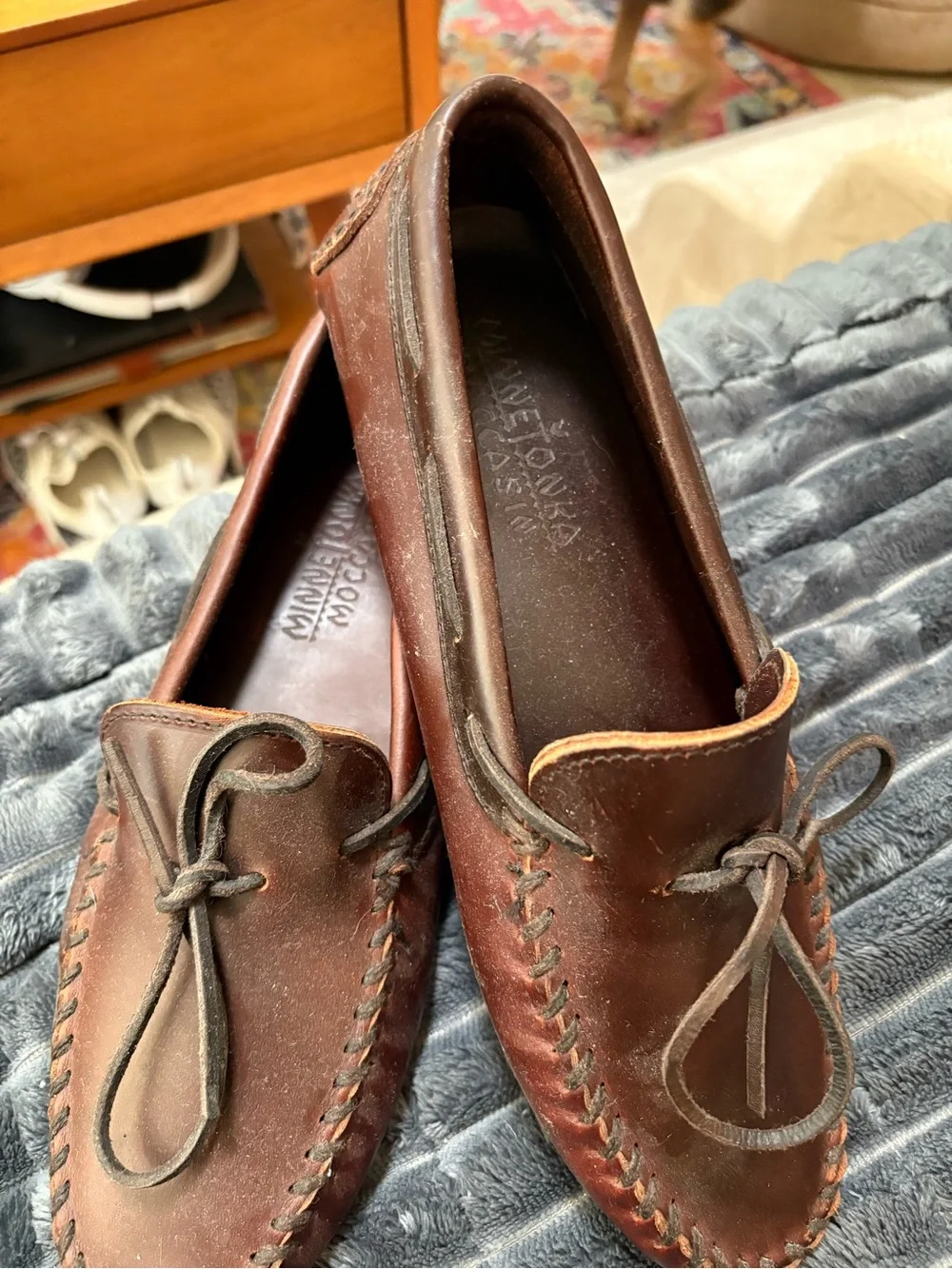 Minnetonka Men's Brown Leather Moccasin Slip-Ons